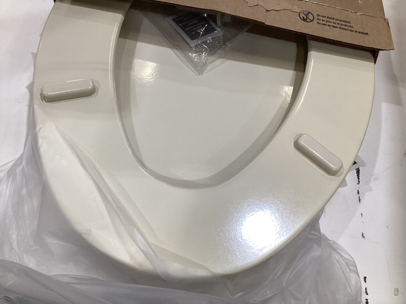 Condition photo showing As Is for bemis 1500ec 146 almond elongated molded wood toilet seat with easy-clean & change hinge