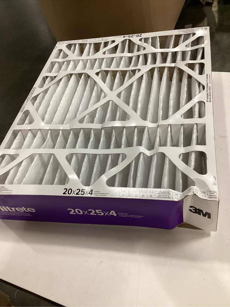 Condition photo showing As Is for filtrete 20-in w x 25-in l x 4-in merv 12 1550 mpr allergen, bacteria and virus electrostatic pleated air filter
