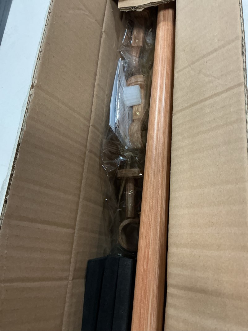 Condition photo showing Good Condition for 1-1/8 Inch Diameter Faux Wood Curtain Rod with Wood Grain Finials, 36-72 inch Telescoping Single Curtain Rods for window width 24-68 inch, 1 pack 36-72'' Chestnut color