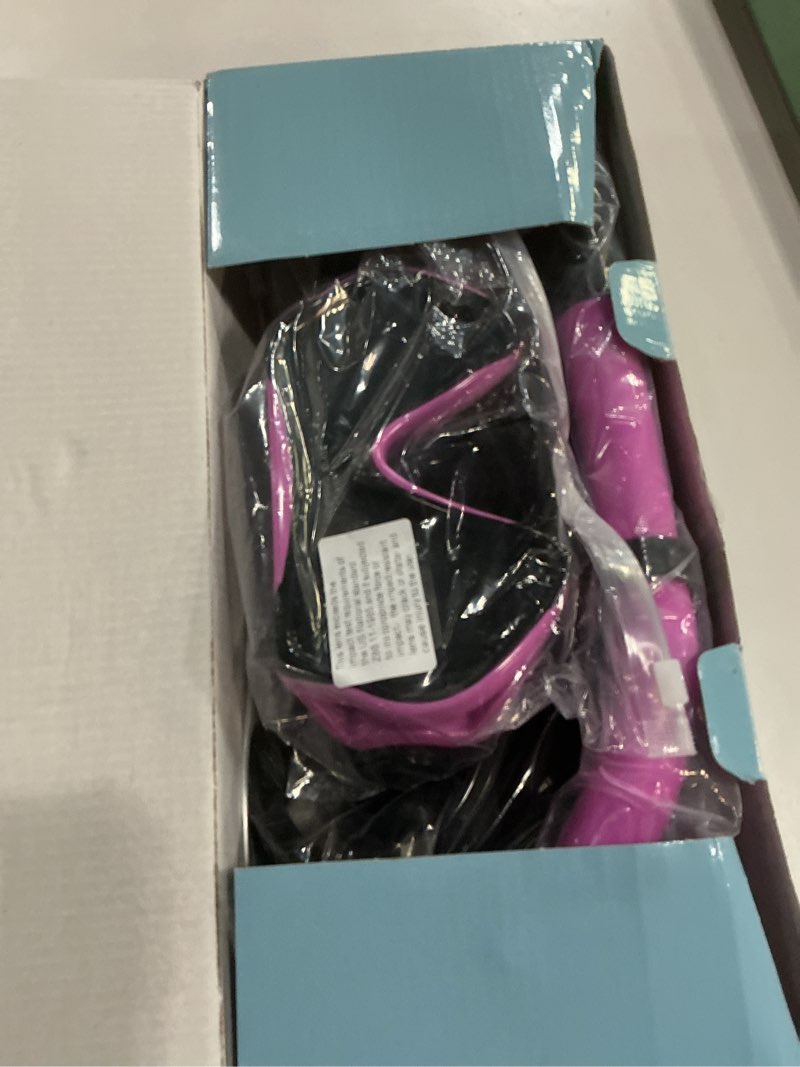 Condition photo showing New/Like New for snorkeling gear for adults, dry-top snorkel set scuba diving mask, 180°panoramic wide view professional snorkeling gear breathing freely snorkel mask purple+blue