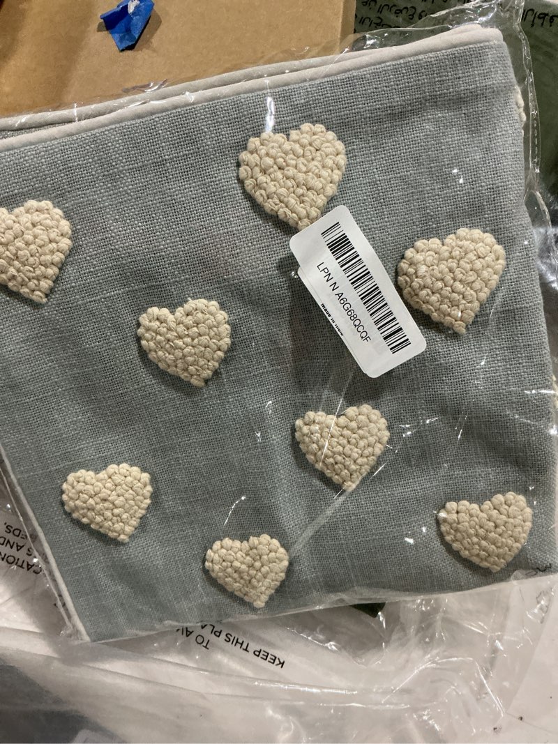 Condition photo showing Good Condition for VAGMINE Hand Embroidered Valentine’s Day Gift Throw Pillow Cover - 18x18 Robins Egg Cotton - French Knotted Hearts 18" x 18" (Pack of 1) Robins Egg-french Knots