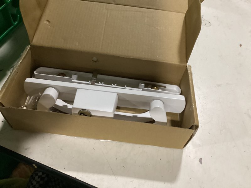 Condition photo showing Good Condition for keyed sliding patio glass door handle set fits for truth legacy & sash controls p/n #2265, 45° keyway w/o mortise lock, 3-15/16" hole centers, non-handed, white diecast, a/b position