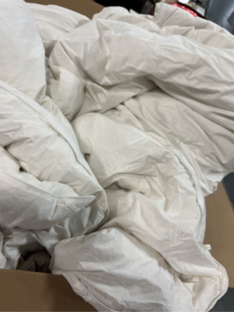 Condition photo showing As Is for Serta Goose Feather Down Fiber Cotton Comforter Queen Size - 100% Cotton Duvet Insert - Hotel Luxury Hypoallergenic Bedding Comforter Extra Warmth 90 x 90 Inch White Full/Queen Extra Warmth