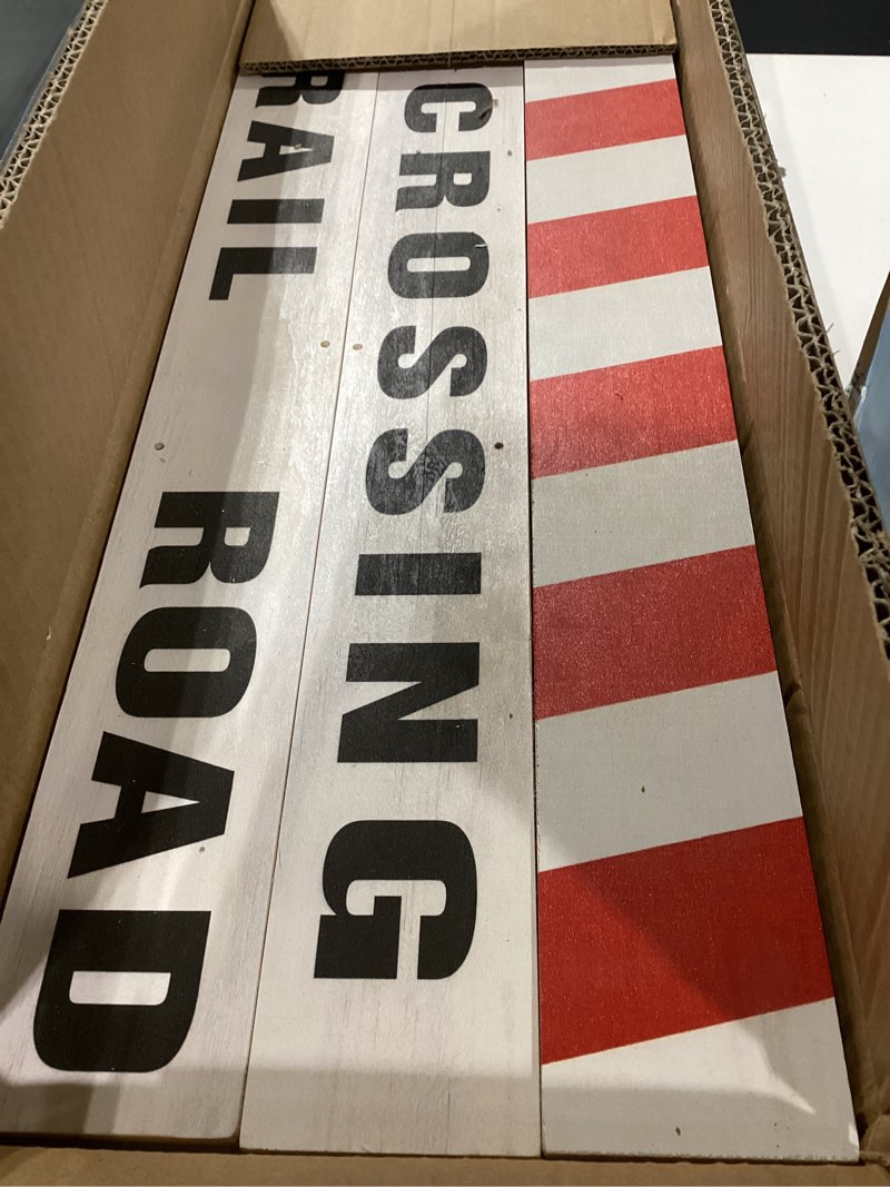 Condition photo showing Good Condition for viorawhite 2 pcs 47 inch railroad crossing sign with flashing lights railroad train track crossing stop signal wonderland railway christmas decor for train theme party supplies photo booth prop