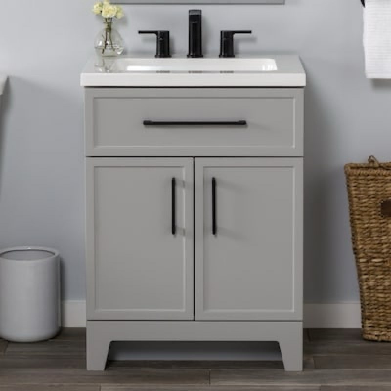  Style Selections Potter 24-in Light Gray Single Sink Bathroom Vanity with White Cultured Marble Top
