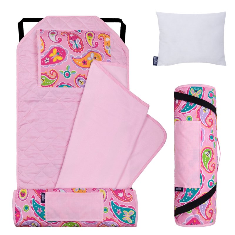 wildkin modern kids nap mat – soft cotton blend with pillow & elastic straps for school & travel - b