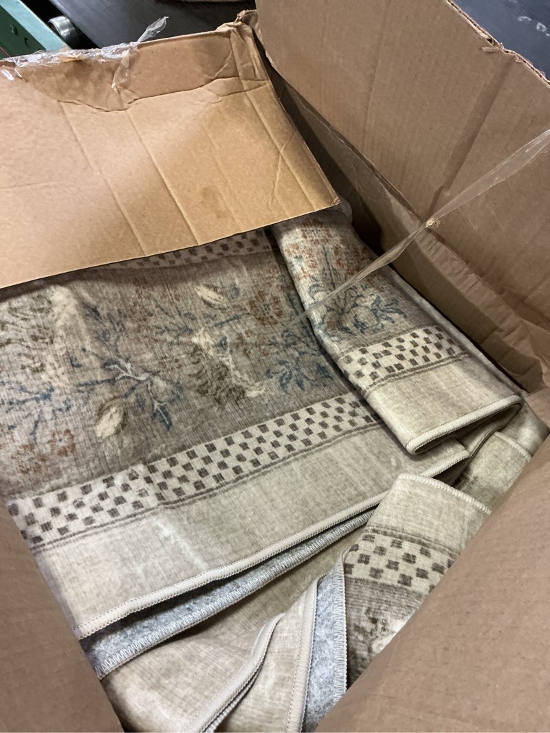 Condition photo showing As Is for rwlvpe beige floral rugs 9x12 area rugs for living room, non slip stain resistance washable vintage large area rug for bedroom, low pile checkered carpet for farmhouse dining room office floral beige 9' x 12' (rectangular)