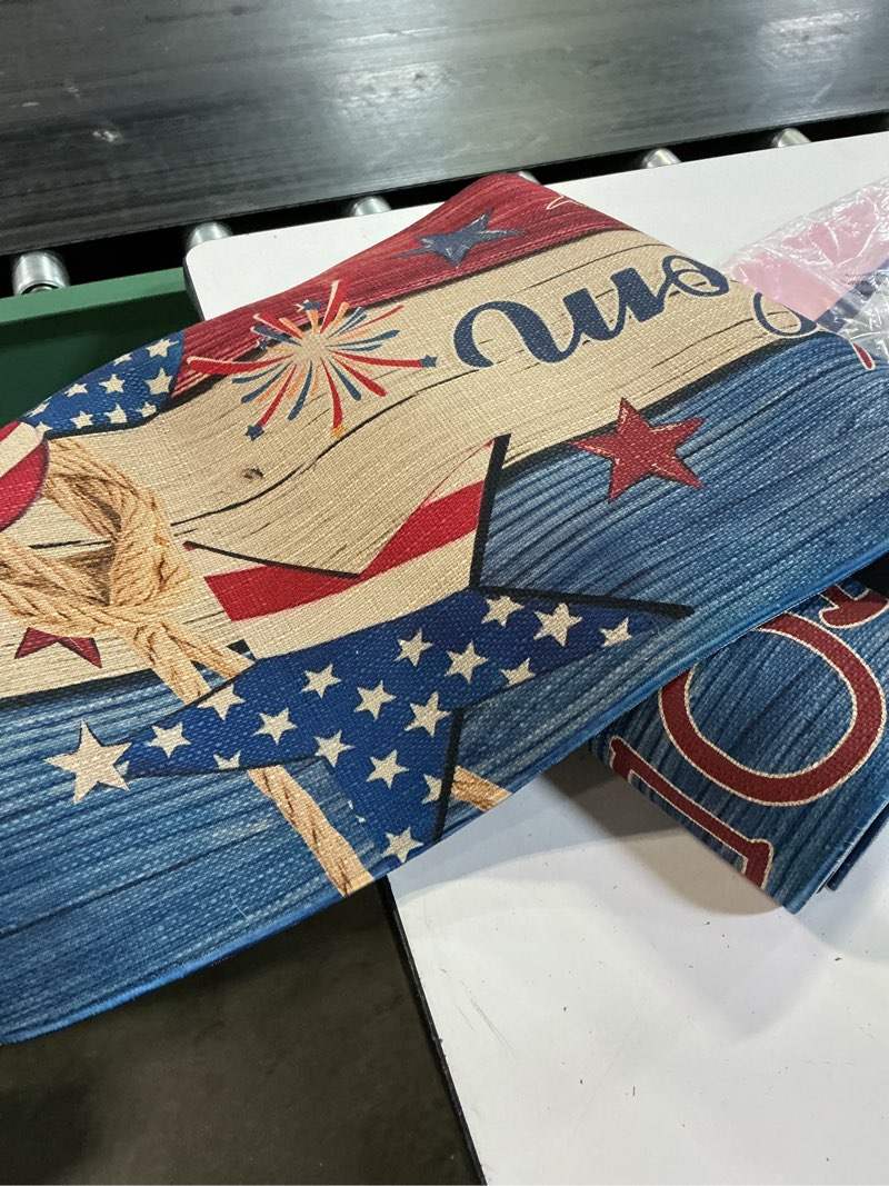 Condition photo showing Good Condition for 4th of july kitchen rugs set, independence day kitchen mats for floor, 250th anniversary kitchen decor, holiday decorations for home, 17x30 inch door mat + 17x47 inch runner rug 4th july