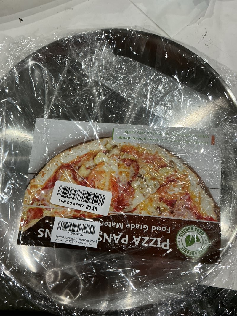 Condition photo showing As Is for kevenal stainless steel pizza pans 12 inch, pizza-pan for oven, steel pizza tray, round pizza plate set of 1 12 inch steel pan