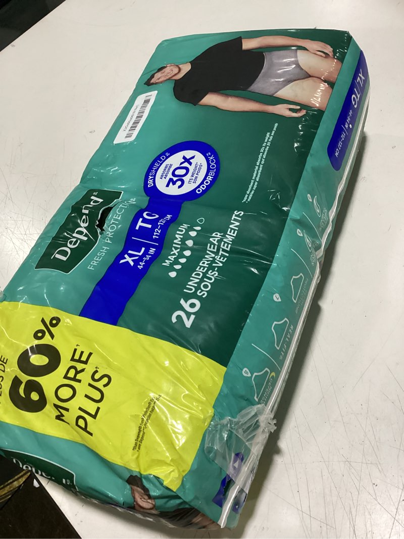 Condition photo showing Good Condition for depend fresh protection adult diapers, incontinence underwear for men, disposable, maximum, extra-large, grey, 26 count, packaging may vary x-large 26