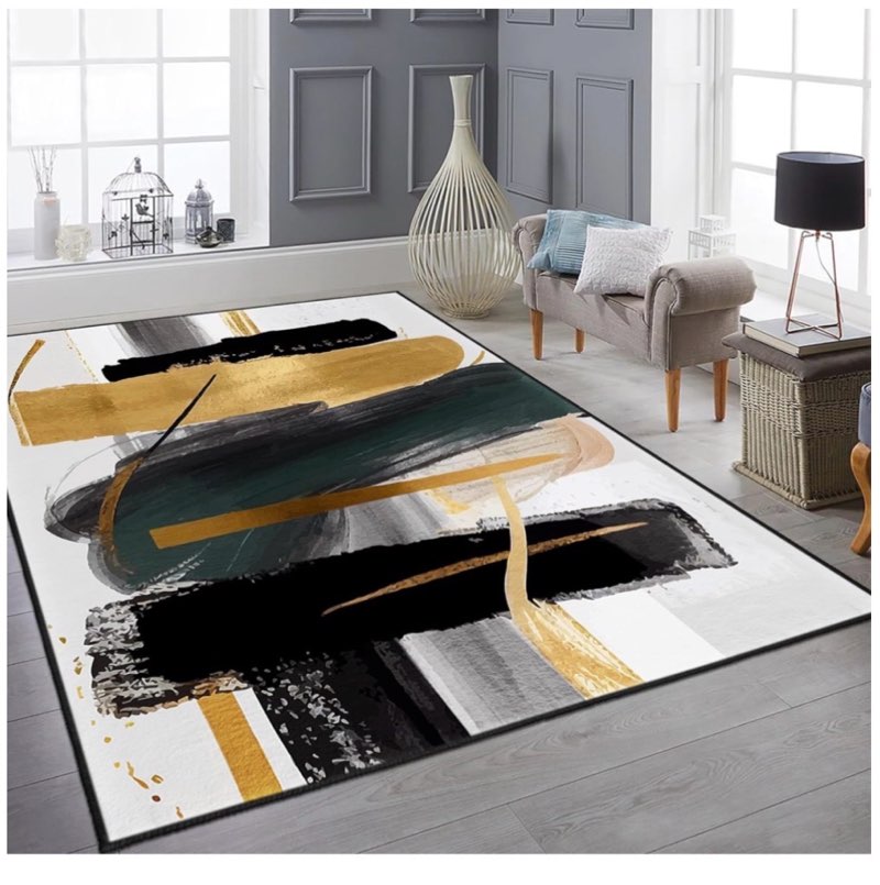9CH Fashion Modern Area Rug 7' X 5', Abstract Art Painted Black White Gold Foil Modern Artwork Area 