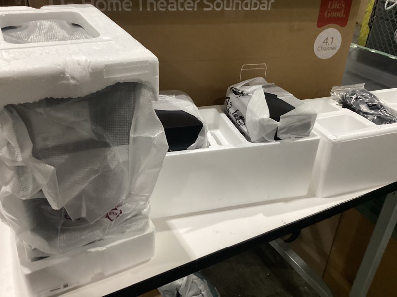 Condition photo showing Good Condition for not tested lg s40tr 4.1 ch. home theater soundbar with rear surround speakers and wireless subwoofer, wow interface, dolby audio, ai sound pro, amazon exclusive