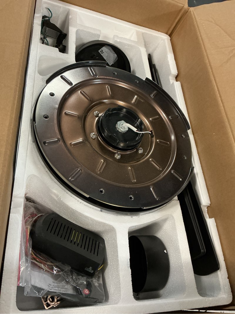 Condition photo showing As Is for altitude sakai 56-in color-changing integrated led outdoor smart matte black with matte black blades ceiling fan with light - remote included ( 4 -blade )