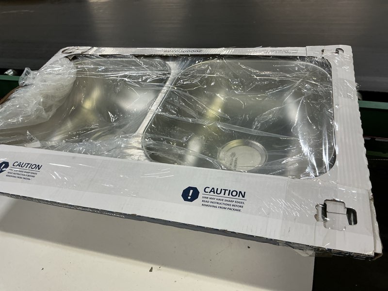 Condition photo showing New/Like New for elkay dayton drop-in 33-in x 22-in stainless steel double equal bowl 4-hole kitchen sink