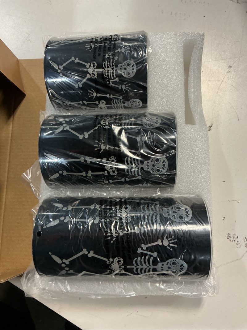 Condition photo showing New/Like New for Glass Flameless Candles Black Funny Skeleton Party Decor Battery Operated with Remote Gothic Spooky LED Pillar Candle for Halloween Decorations Haunted House Favors Classrooms, Set of 3 Black Skeleton