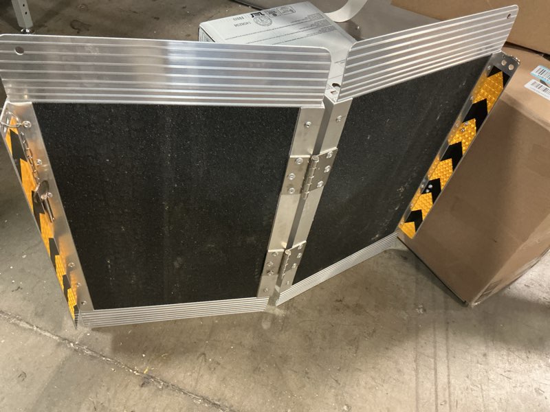 Condition photo showing As Is for FACHNUO 2 Feet Portable Wheelchair Ramp, Non-Skid Aluminum Handicap Ramps with Handle, Folding Threshold Wheel Chair Ramp for Home Steps, Stairs, Entry, Threshold, Doorways, Scooter, 800LBS Capacity
