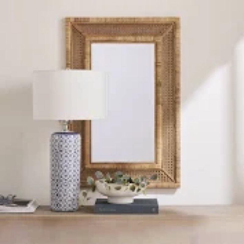 Playa rectangular wood and rattan wall mirror