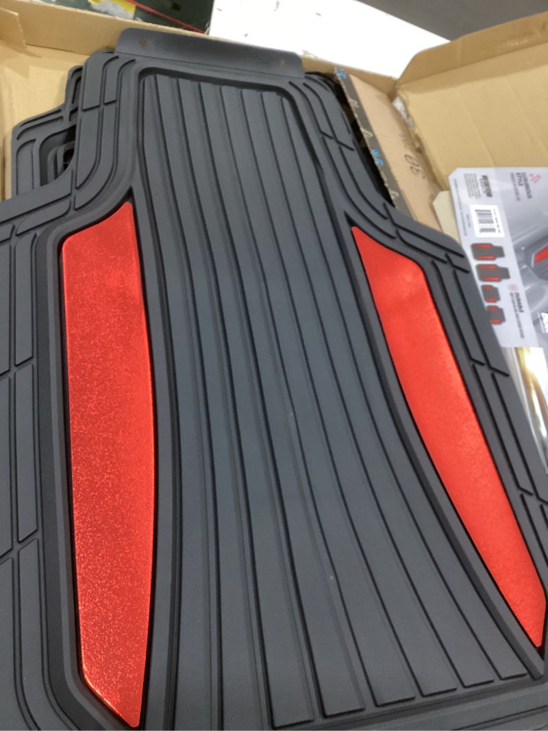 Condition photo showing Good Condition for motor trend chrometech car floor mats full set - durable rubber floor mats for cars with two tone accent, all weather interior protection for front and rear with non-slip backing, red chrome black & red