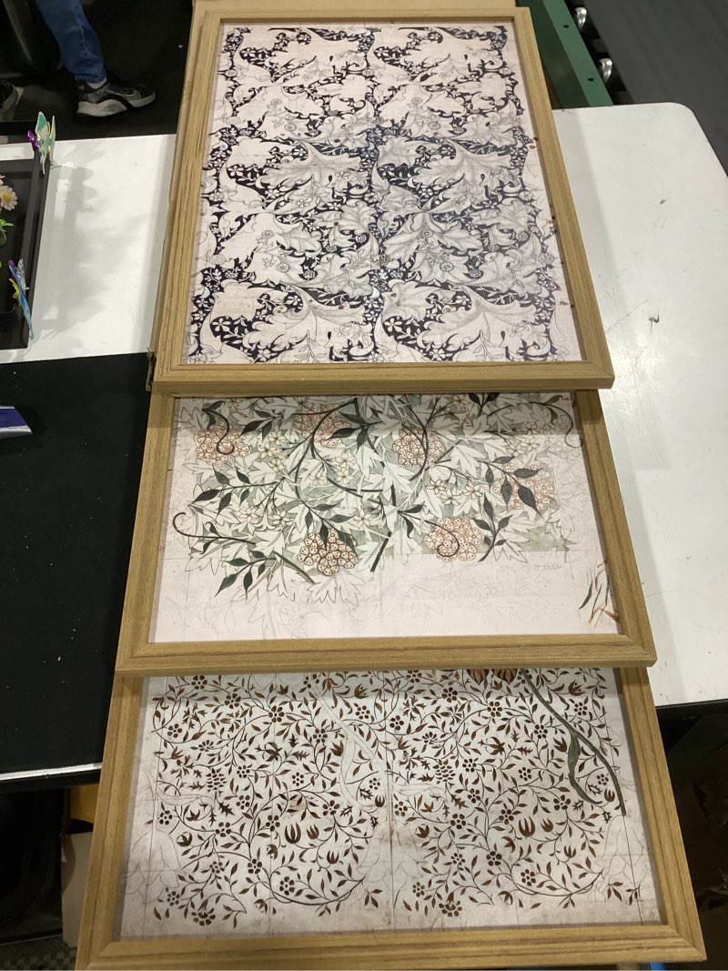 Condition photo showing As Is for set of 3vintage floral wall art set with delicate botanical patterns for home wall decor art prints perfect for living room bedroom office 16x24 inch wood framed easy to hang floral print 24l" x 16w"