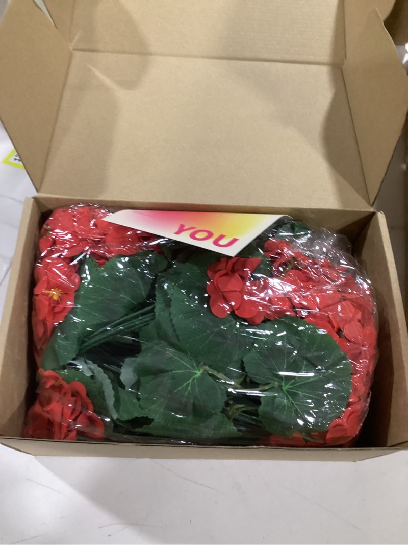 Condition photo showing Good Condition for 6 pcs artificial geranium flowers for outdoors silk geranium red flower uv resistant faux flowers for outdoor garden plants windowsills courtyard home decor