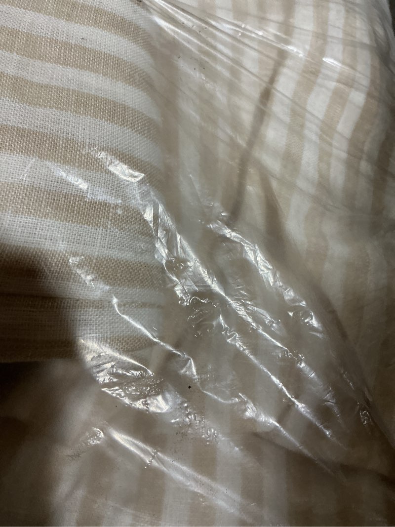 Condition photo showing As Is for european linen stripe sheet, queen