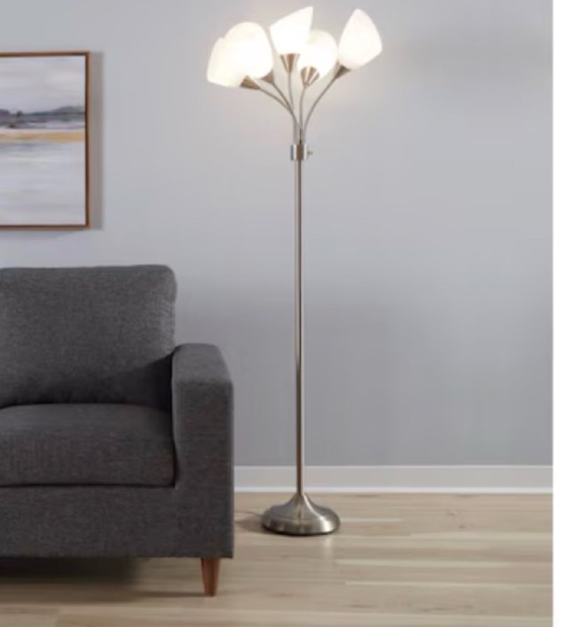  Style Selections 67-in Brushed Steel Multi-head Floor Lamp
