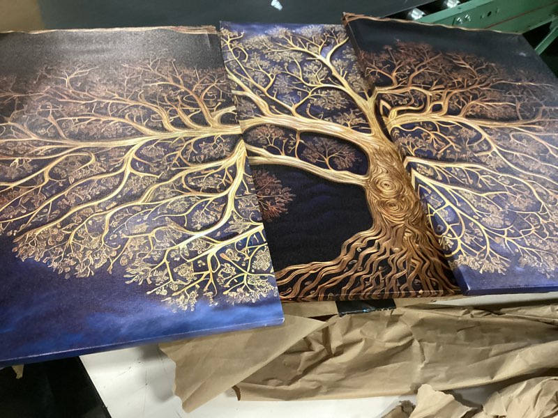 Condition photo showing Good Condition for 3Pcs Vintage Tree Life Canvas Wall Art Abstract Gold Tree Painting Decor Pictures Moody Modern Dark Plants Tree of Life Posters Prints for Living Room Bathroom Bedroom Decoration No Frames Canvas Tree 24"L x 16"W