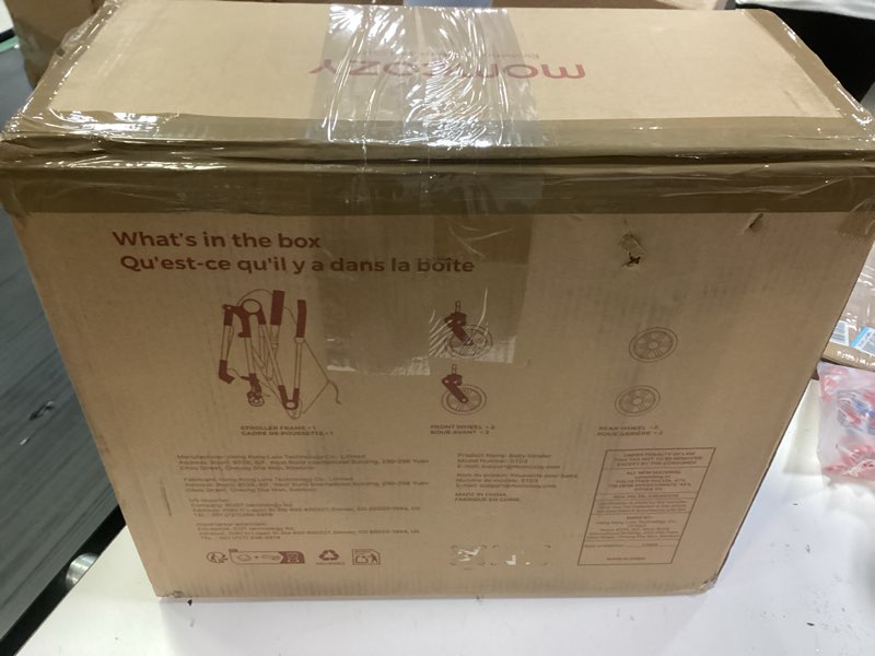 Condition photo showing New/Like New for momcozy tuckgo lightweight travel stroller for toddlers 6 months to 3 years, compact fold for easier air travel, travel bag included, 3-position recline, upf 50+ canopy, 5-point harness, black