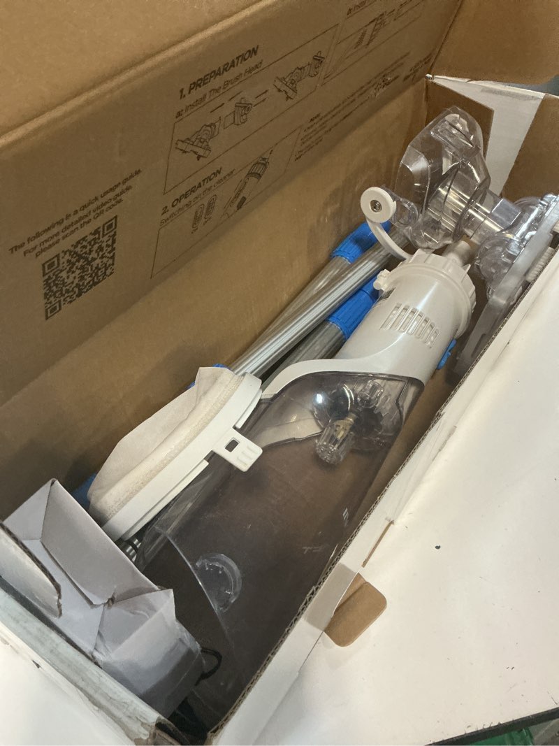 Condition photo showing As Is for inokraft pool vacuum for above ground pool, cordless pool vacuum for inground pools, rechargeable pool cleaner with 18.5 gpm suction, above ground pool vacuum with 59” extendable pole, blue