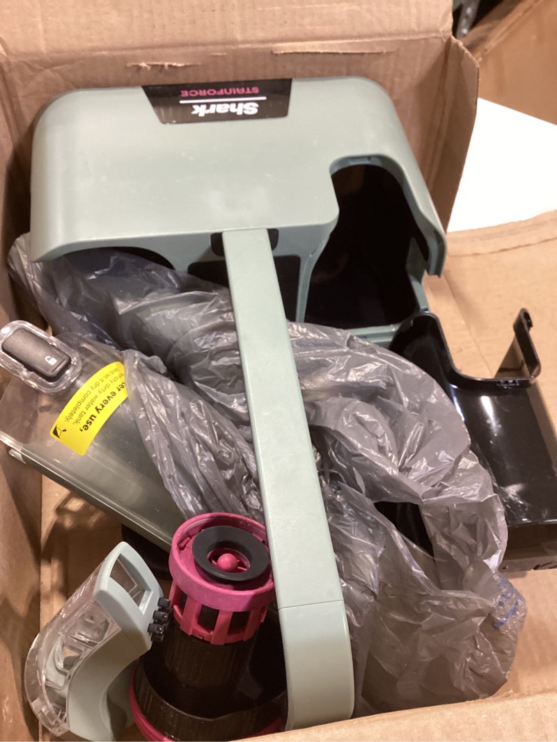 Condition photo showing As Is for shark stainforce cordless spot cleaner, dual-activated easy spray formula, oxy-powered stain cleaning, indoor + outdoor, carpets, upholstery, car seats & stairs, pet urine & odor remover, hx101 stainforce cordless stain system (sage green)