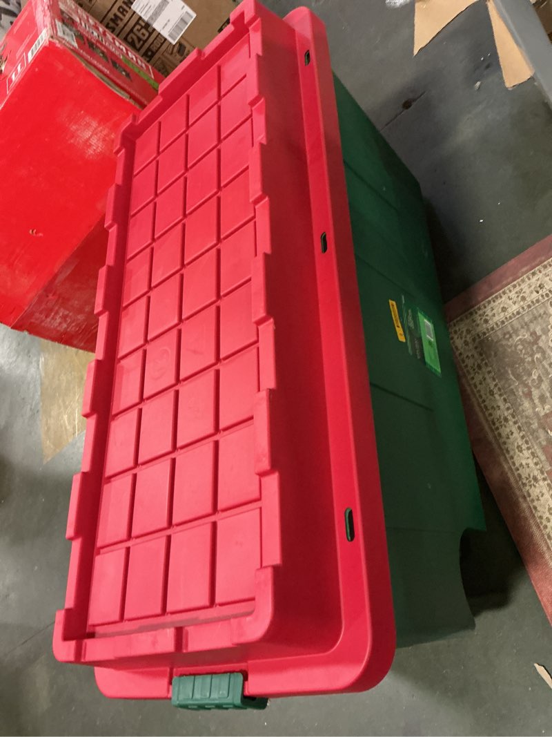 Condition photo showing Good Condition for Holiday Living X-large 64 -Gallons ( 256 -Quarts ) Green Heavy Duty Rolling Stackable Tote with