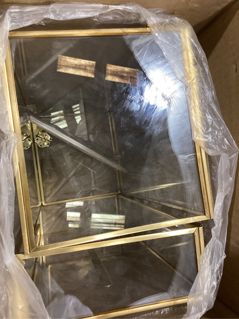 Condition photo showing Good Condition for wedding card box with heart lock, large metal glass card box with gold frame for party reception, wedding, baby showers, birthdays, bridal, or graduation, 12.6×5.9×9 inches