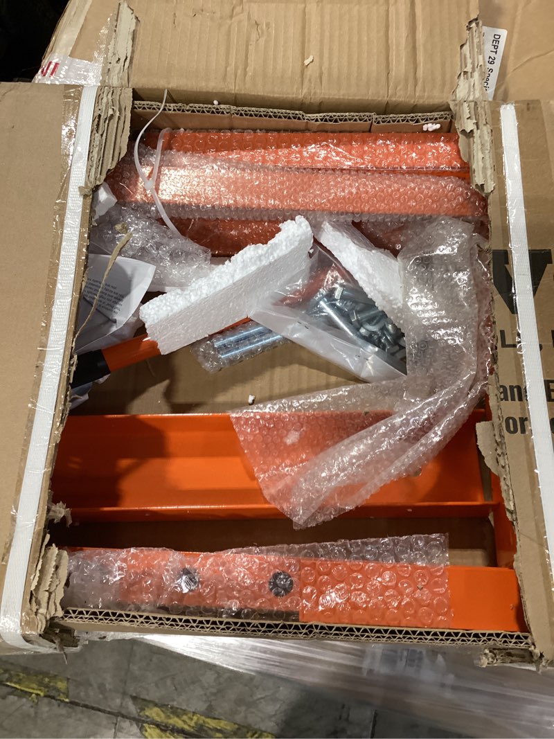 Condition photo showing As Is for vevor hydraulic shop press, 6 ton/13000lbs, h-frame, 4-hold adjustable height, with movable plates, for garage or professional users, orange