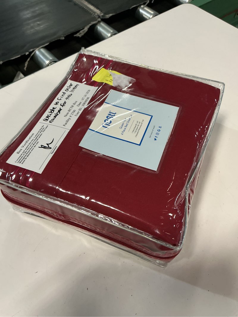 Condition photo showing Good Condition for nestl queen bed sheet set - burgundy red - 4-piece deep pocket | instantly soft, night-one ready (no wash required). fits 16-inch deep pockets, 360-degree elastic grip