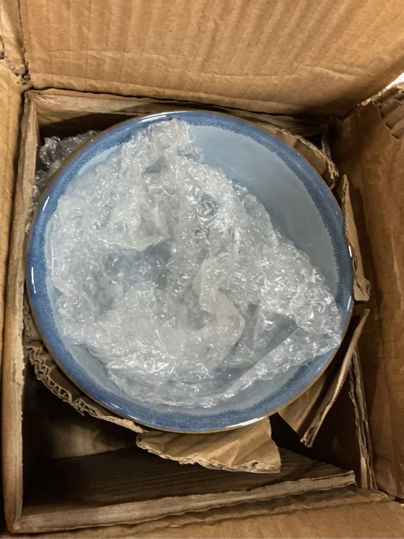 Condition photo showing Good Condition for Bosmarlin Ceramic Soup Bowl Set of 4, 28 Oz, Cereal Bowl for Oatmeal, Dishwasher and Microwave Safe, Reactive Glaze (Blue, 6 inches) Blue 6 inches