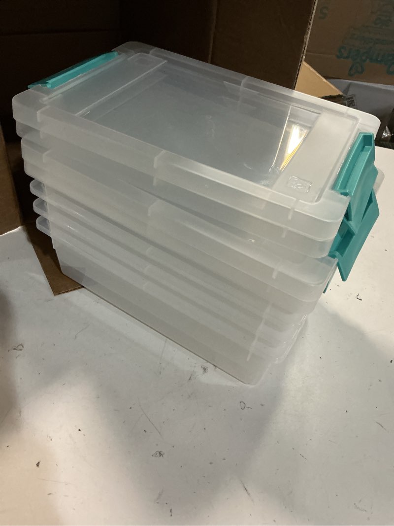 Condition photo showing Good Condition for iris usa 2 qt. plastic storage bins containers with lids, 6 pack, sensory bin, craft storage, craft organizers and storage, organizing container for home, office and art supplies, stackable, clear