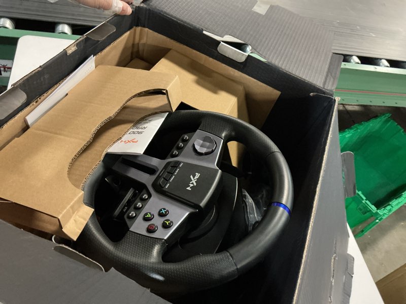 Condition photo showing As Is for pxn v9 gen 2 racing wheel with hall effect pedals and shifter, gaming steering wheel for pc, xbox series x|s, xbox one, ps4, magnetic sensor, 270°/900° quick switch, app tuning