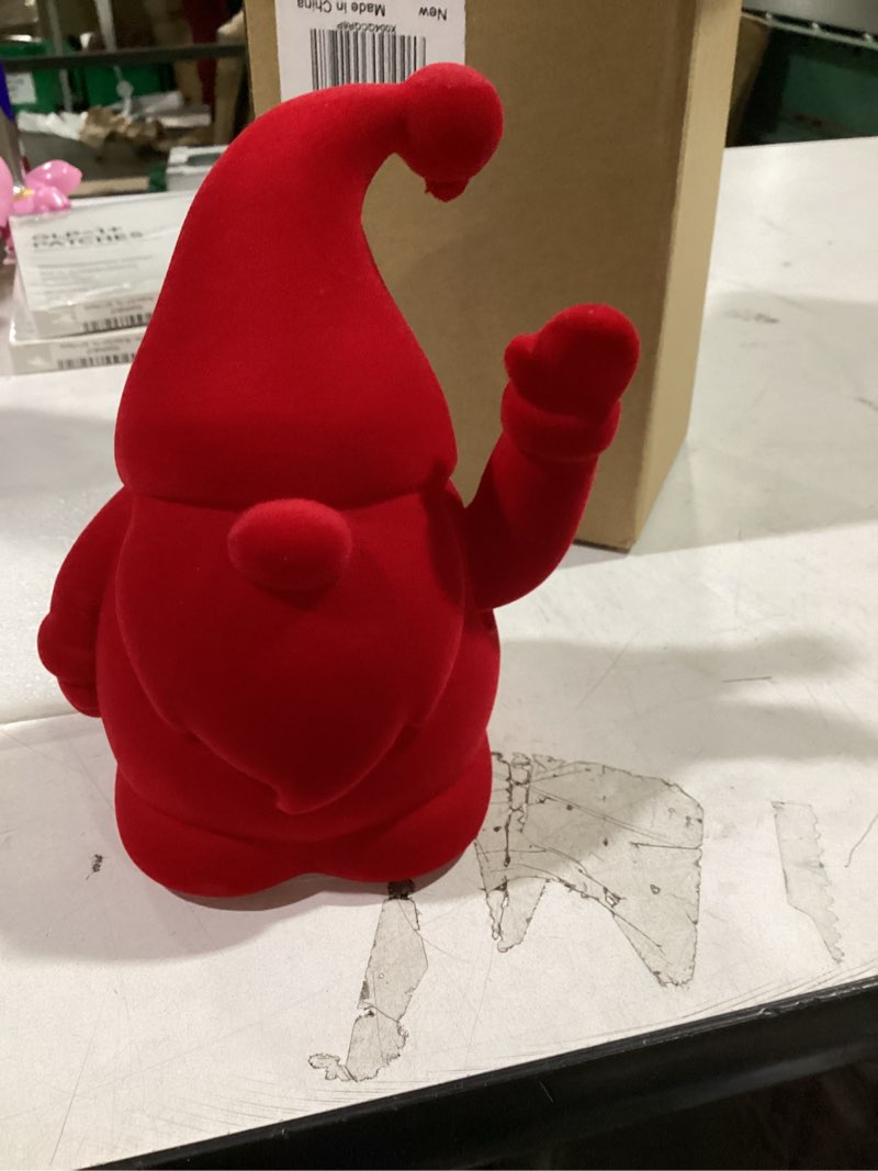 Condition photo showing New/Like New for WDS WONDROUS Christmas Gnome Decorations Red, Flocked Gnomes Figurine Elf Waving Arm Christmas Table Decor for Home Office Shelf Tabletop Holiday Decoration (6.3") Red set of 1