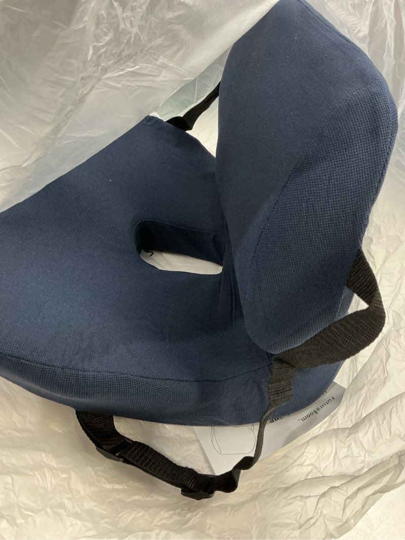 Condition photo showing Good Condition for Ergonomic Seat Cushion for Sciatica Relief & Long Driving - Memory Foam Back Support with Adjustable Strap, Non-Slip Base & Removable Mesh Cover - Office, Car (Navy Blue) Navy Universal Size