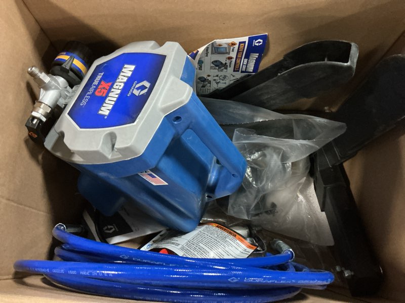 Condition photo showing As Is for graco magnum 262800 x5 stand airless paint sprayer, blue magnum x5 airless paint sprayer