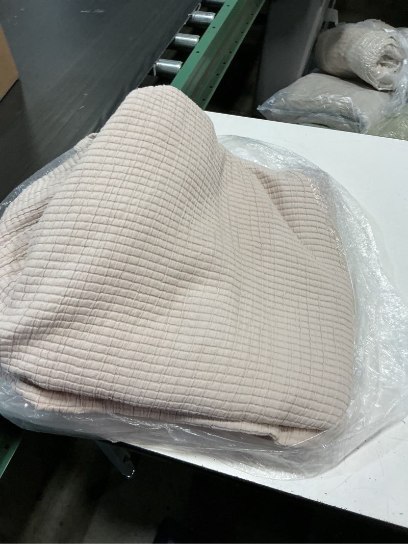 Condition photo showing As Is for quince organic ribbed cotton coverlet set of 3 piece sand king /calking