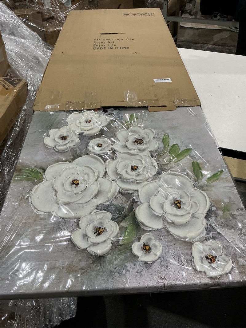 Condition photo showing Good Condition for brushart large white flower wall art textured floral canvas wall art decor pictures paintings artwork for living room dining room bedroom home office, 48"x24" 48"l x 24"w white flower