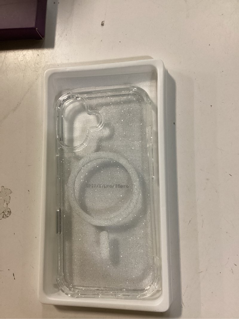 Condition photo showing Good Condition for BERFY for iPhone 17 Case for Women, Compatible with MagSafe, Clear Glitter Shockproof Protective Case, Anti-Yellowing, with Screen Protector & 2 Diamond Camera Lens Covers 6.3", Sparkle Clear C-Magnetic Sparkle Clear (Glitter Lens Protector) For iPhone 17