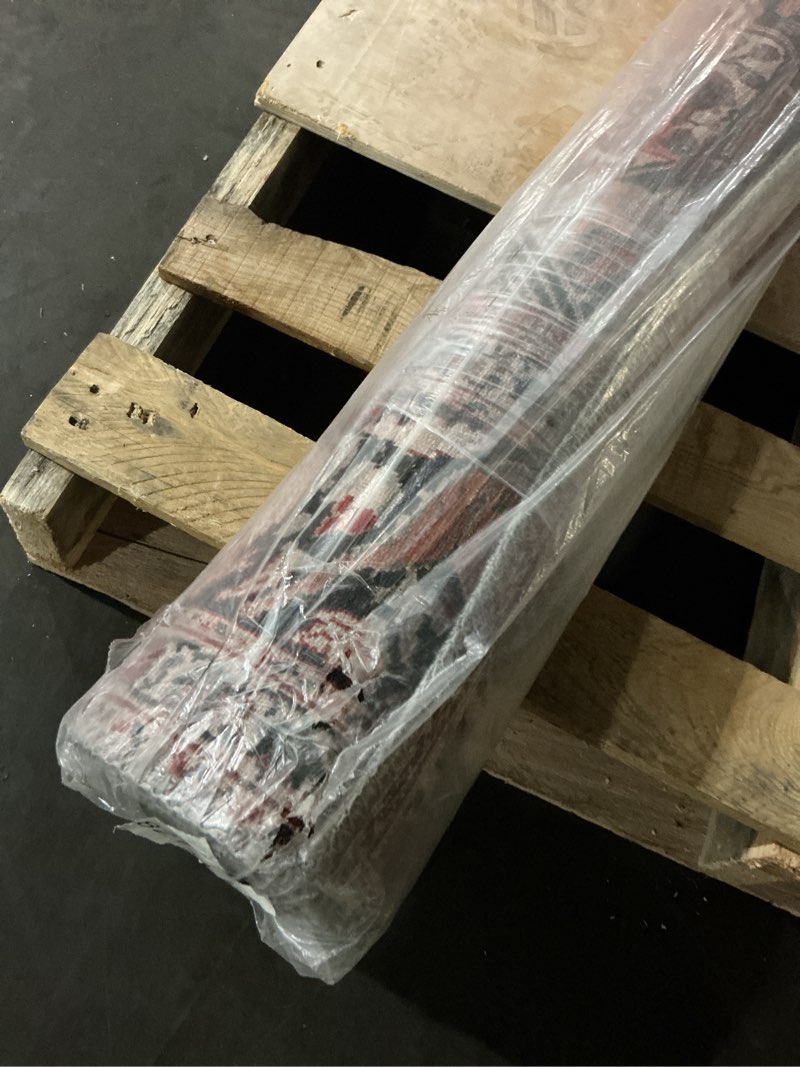 Condition photo showing As Is for Superior Large Indoor Area Rug, Modern Floor Decor for Living/Dining, Bedroom, Kitchen, Office, Entry, Flat-Weave, Medallion, Wildlife, Cotton Backing, Copley Collection, 5' x 7' 6", Garnet Red Garnet Red 5' x 7'6" (Rectangular)