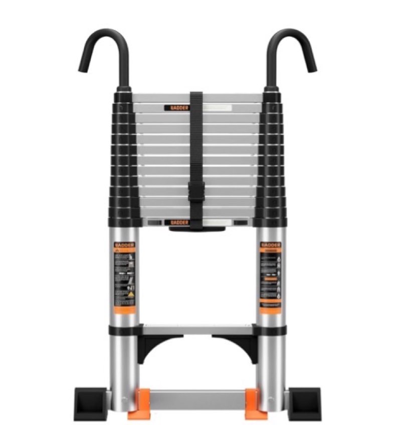 Telescoping Ladder,12.5FT Aluminum Multi-Purpose Collapsible Ladder with Stabilizers and Hooks,Jiashche Portable Extension Ladder for RV or Outdoor Work Silver,330lb Max Capacity