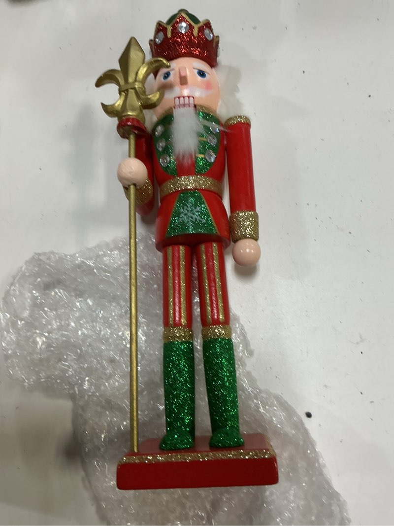 Condition photo showing Good Condition for Gejoy 12 in Christmas Nutcrackers Decorations Walking Cane King Wooden Red Green Plush Nutcracker Doll Figures Xmas Holiday Collectible Gifts for Festive Christmas Tree Table Decor Charming