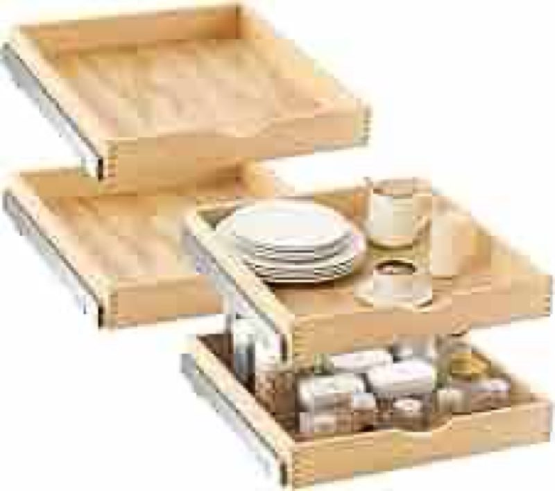 Sintuff 4 Set Wooden Pull out Tray Cabinet Organizer Soft Close Roll out Shelves for Kitchen Cabinet