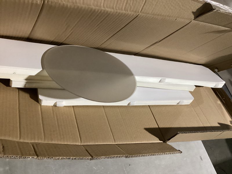 Condition photo showing Good Condition for 4Pack Cylinder Stands for Party, Foldable Cardboard Columns with 4 Clear Round Top Plates, Cake Display Pedestal Stand for Wedding Banquet Vendor Events Decorative Beige