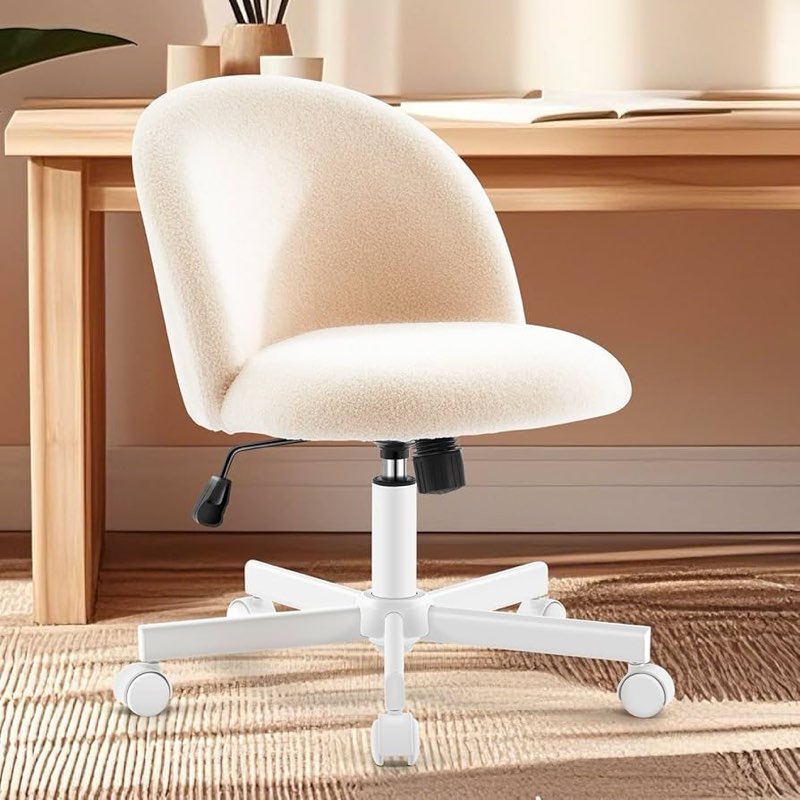 Vanity Chair with Back,Armless Desk Chair Cute Small Office Chair,Leather Computer Chair with Adjustable Height,120°Tilting,Rolling,Swivel for Vanity,Kids Room,Office,Bedroom Black