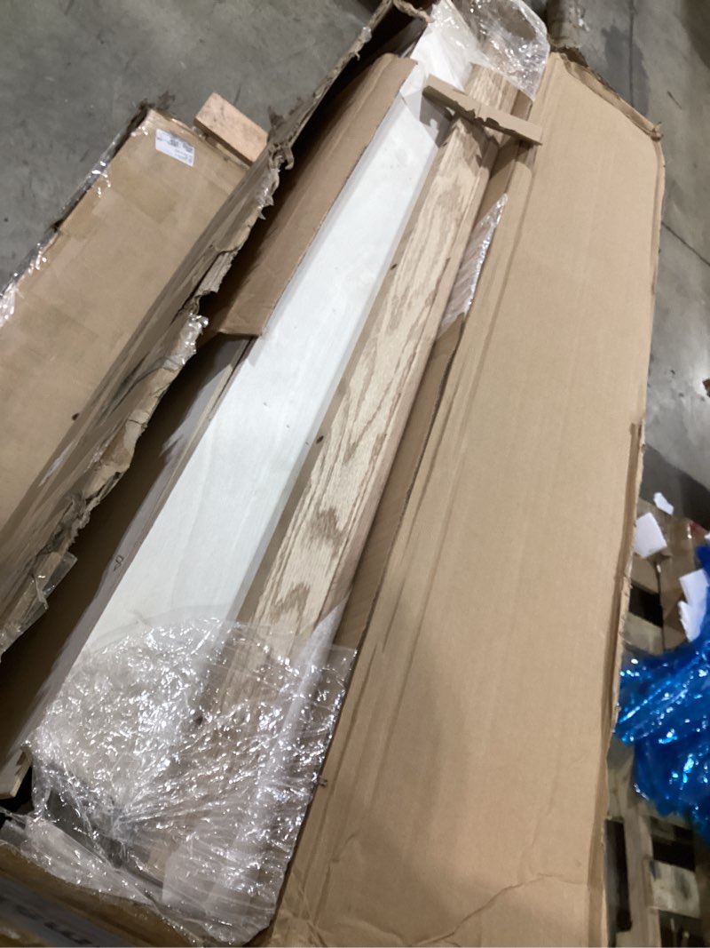 Condition photo showing As Is for Household Essentials Ironing Board Cabinet, In-Wall Recessed Ironing Board Cabinet with Storage Shelves, Unfinished Wood, Oak